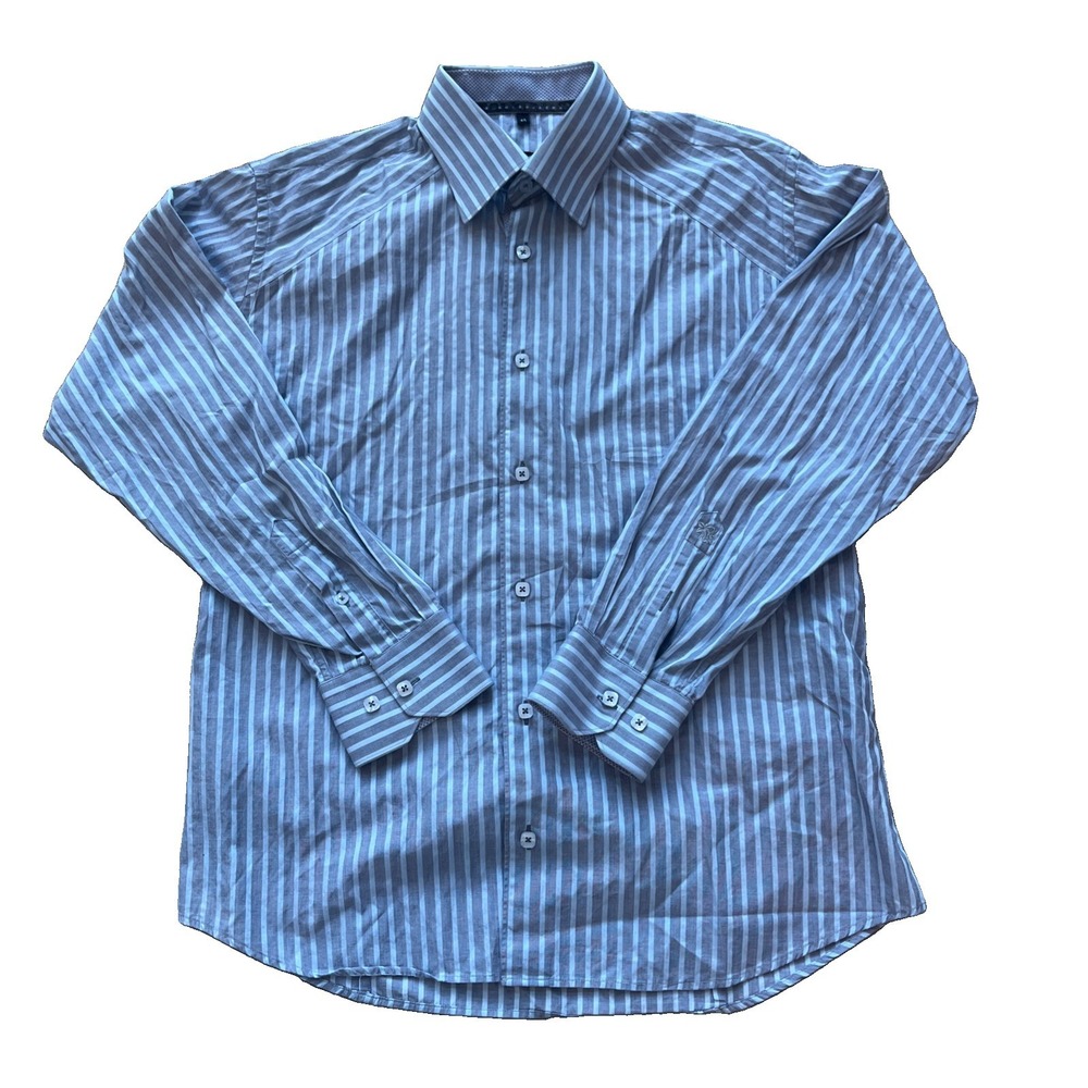 Stone Rose Striped Button Up Shirt Mens Size 4/L Blue Cotton